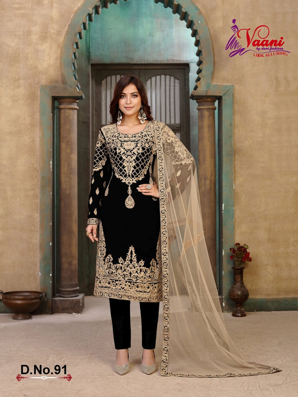 BLACK EMBROIDERED FAUX GEORGETTE SALWAR SEMI STITCHED